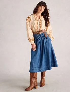 Denim Midi Skirt Denim female - White stuff - FashionsVida