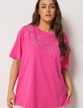 Women's Embroidered Fruit T-Shirt in Pink Size: 38-40 - Pink - Size: 38-40 - Yours - FashionsVida