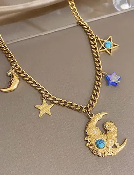 Freetry Trendy Moon Star Pendant Turquoise Stainless Steel Necklace for Women Exquisite Golden Waterproof Necklace Charm Jewelry - Aliexpress - FashionsVida
