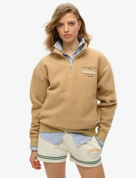 Superdry Women's Country Club Fleece-sweatshirt mit Halblangem Reißverschluss Beige - Größe: 40 - 79.99 - FashionsVida
