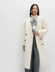 Borg Collarless Double Breasted Longline Coat Ivory female