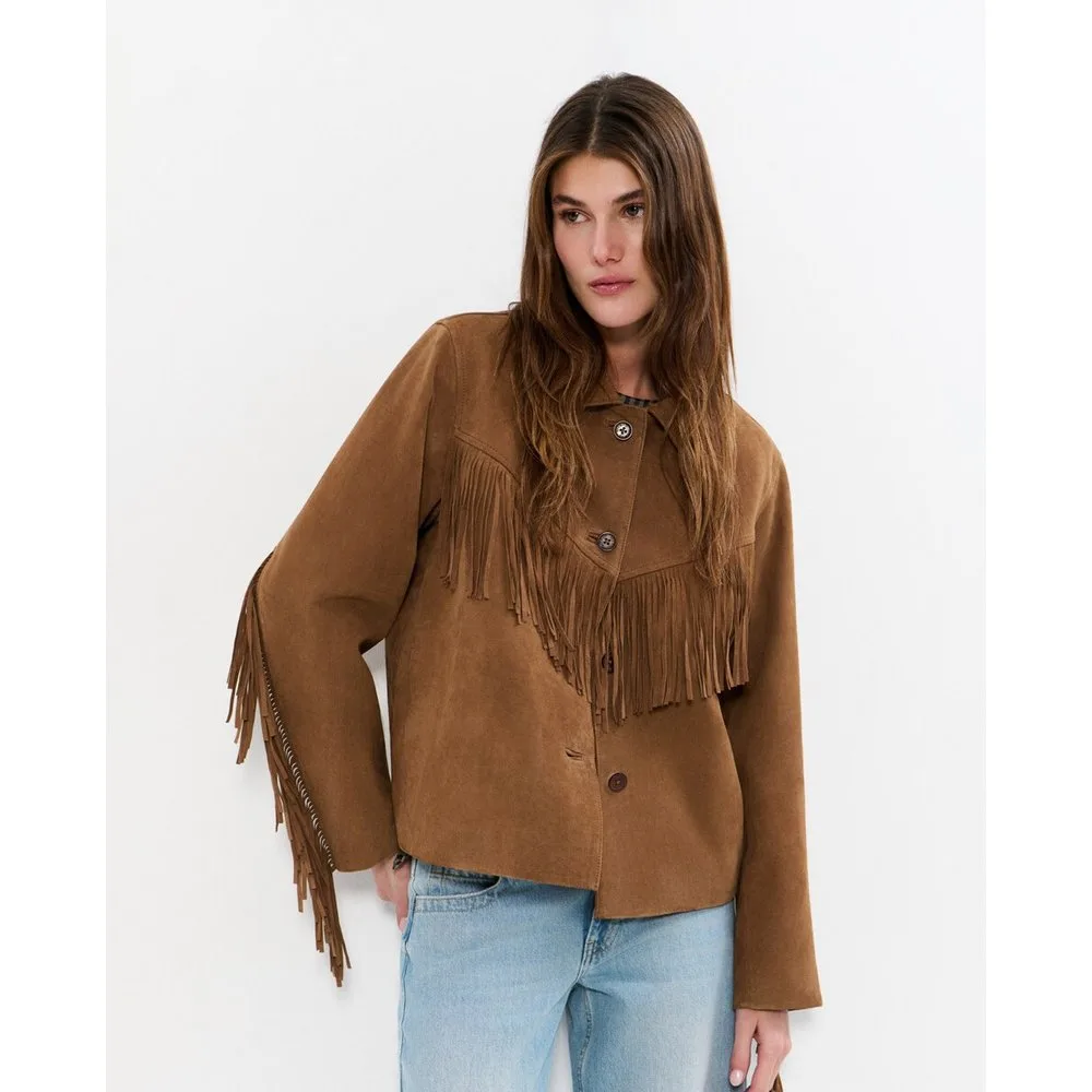 Cazadora de piel de mujer con flecos - Brownie - FashionsVida
