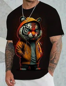 Men's Three-dimensional Tiger Pattern 3D Printed Men's Short Sleeved T-shirt Summer Outdoor Sports Plus Size Men's T-shirt Tops - Aliexpress - FashionsVida