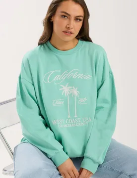 Women's 'California' Embroidered Sweatshirt in Mint Size: 26-28 - Mint - Size: 26-28 - Yours - FashionsVida