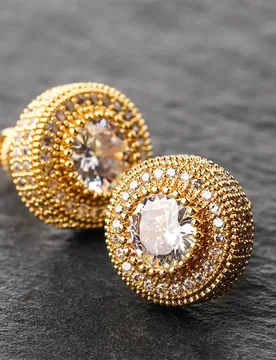 Hip Hop Iced Out Bling Stud Earrings For Men Women Luxury Golden Micro Pave Cubic Zircon Round Stud Earring Gifts - Aliexpress - FashionsVida