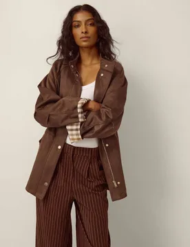 Suedette Funnel Neck Jacket Brown female - Monsoon - FashionsVida