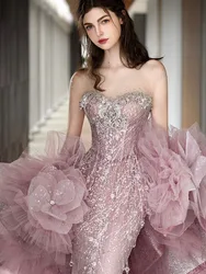 New fitted fishtail pink drag wedding dress