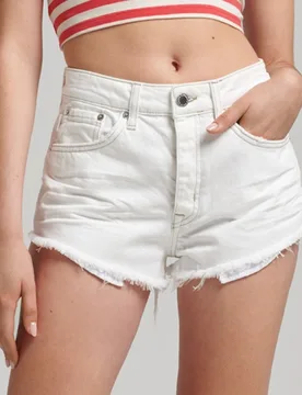 Superdry Damen Abgeschnittene Vintage Shorts mit Hohem Bund Weiß - Größe: 40 - 59.99 - FashionsVida