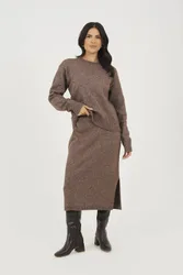 Women's Knitted Jumper & Midi Skirt Set in Brown Size: Large - Brown - Size: L