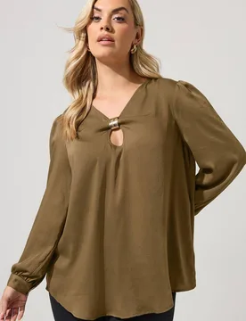 Women's Satin Metal Trim Blouse in Brown Size: 24 - Brown - Size: 24 - Yours - FashionsVida