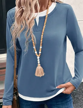 Camiseta de manga larga de 2 en 1 con color contrastante para mujer M - Shein - FashionsVida