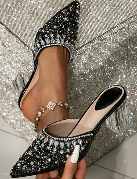 Sandalias elegantes para fiesta y boda con tacón alto, punta cerrada, decoradas con rhinestones, cómodas y duraderas EUR36 - Shein - FashionsVida