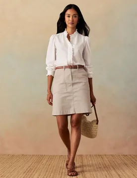 Cotton Rich Chino Mini Utility Skirt Natural female - Crew Clothing - FashionsVida