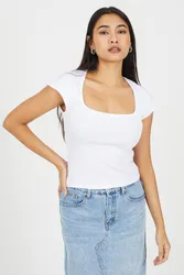 Women's Square Neck Short Sleeve T-Shirt in White Size: Medium - White - Size: M