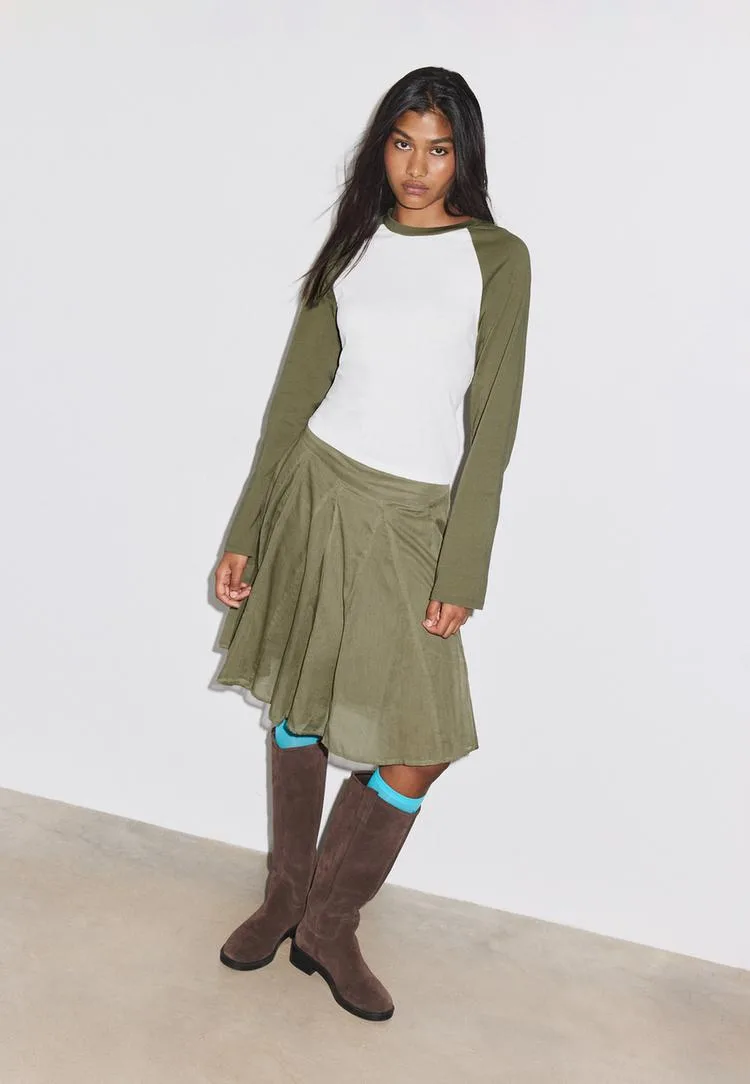 Baseball-Langarmshirt Khaki S - Stradivarius - FashionsVida