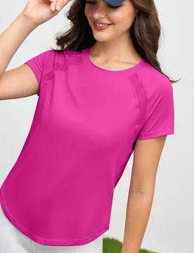 Camiseta deportiva de mujer de cuello redondo y manga raglán de unicolor para uso diario, fitness y gimnasio XL - Shein - FashionsVida