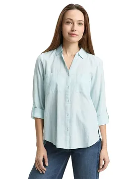 Chemisier à Manches Longues With Slub Structure 1035247 New Blue Haze 36 - Tom tailor - FashionsVida