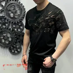 New Simplicity Fashion Summer Men's Ethnic Style Casual Versatile Round Neck Hot Diamond Loose Short Sleeved T-shirt Tops
