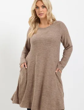 Women's Soft Touch Pocket Swing Dress in Light Brown Size: 16 - Light Brown - Size: 16 - Yours - FashionsVida