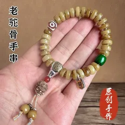 Camel bone bracelet with Tibetan medicinal beads, single-loop ethnic-style cultural accessory, Buddhist bead brace