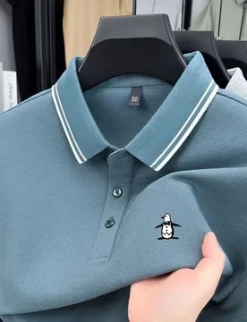 Brand Striped Men's Polo Shirt Short Sleeved Penguin Print Top Summer 100% Cotton Comfortable Breathable Casual Lapel T-shirt - Aliexpress - FashionsVida