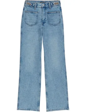 Vaquero recto de mujer con talle alto, cadenas y bolsillos de parche - Maje - FashionsVida