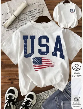Camiseta blanca de manga corta con estampado de letra de bandera estadounidense para uso diario, casual y de moda callejera el 4 de julio XL - Shein - FashionsVida