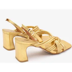 Sandalias de tacón de mujer cómodas con tacón medio alto de piel metalizada, AURORA