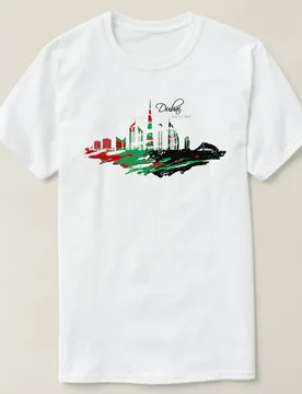 Dubai Skyline With Flag Colors T Shirt. Summer Cotton Short Sleeve O-Neck Mens T-shirt New S-3XL - Aliexpress - FashionsVida