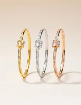 Unisex Stainless Steel Zircon Ball Crystal Round Fashion Open Bangle Bracelet in Rose Gold - Rose Gold - Size: One Size - The Colourful Aura - FashionsVida