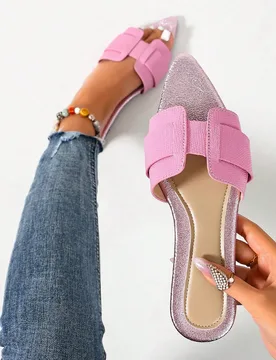 Sandalias tipo slide casuales de moda para mujer, primavera/verano, cómodas, planas, de tacón bajo, punta redonda, estilo minimalista, para exterior - Shein - FashionsVida