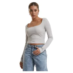 Top A Maniche Lunghe Glitter Square Neck White Sand 5XL
