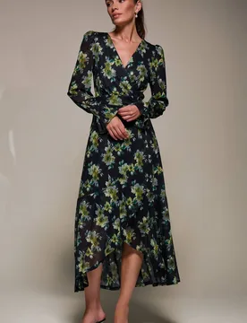 Women's Ruffle Cuffed Sleeve Frill Mesh Maxi Dress Size: 12 - Multicolor - Size: 12 - Jolie Moi - FashionsVida