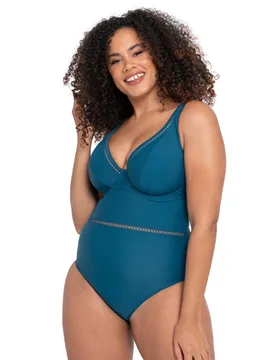Womens First Class Plunge Swimsuit - Blue Nylon - Size 36dd - Curvy Kate - FashionsVida