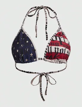 Bikini con parte superior de triángulo con estampado de eslogan de bandera nacional, estilo sexy Y2K XL - Shein - FashionsVida