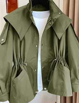 Pieza Abrigo de trinchera con bolsillo con cordón, botones frontales y tela tejida de unicolor, informal para primavera/otoño M - Shein - FashionsVida