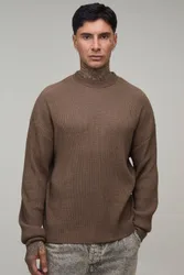 Herren Großer, Entspannt Geschnittener, Gerippter Strickpullover Taupe Größe 2XL