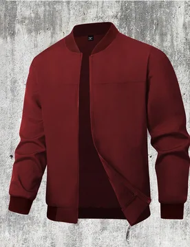Chaqueta ligera de manga larga de unicolor casual para hombres de talla grande, chaqueta bomber roja de verano para hombres, chaqueta universitaria ro - Shein - FashionsVida