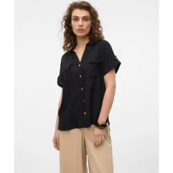 Camisa manga corta de mujer con cuello pico