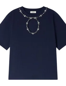 Camiseta de mujer calada con strass 100% algodón - sandro - FashionsVida