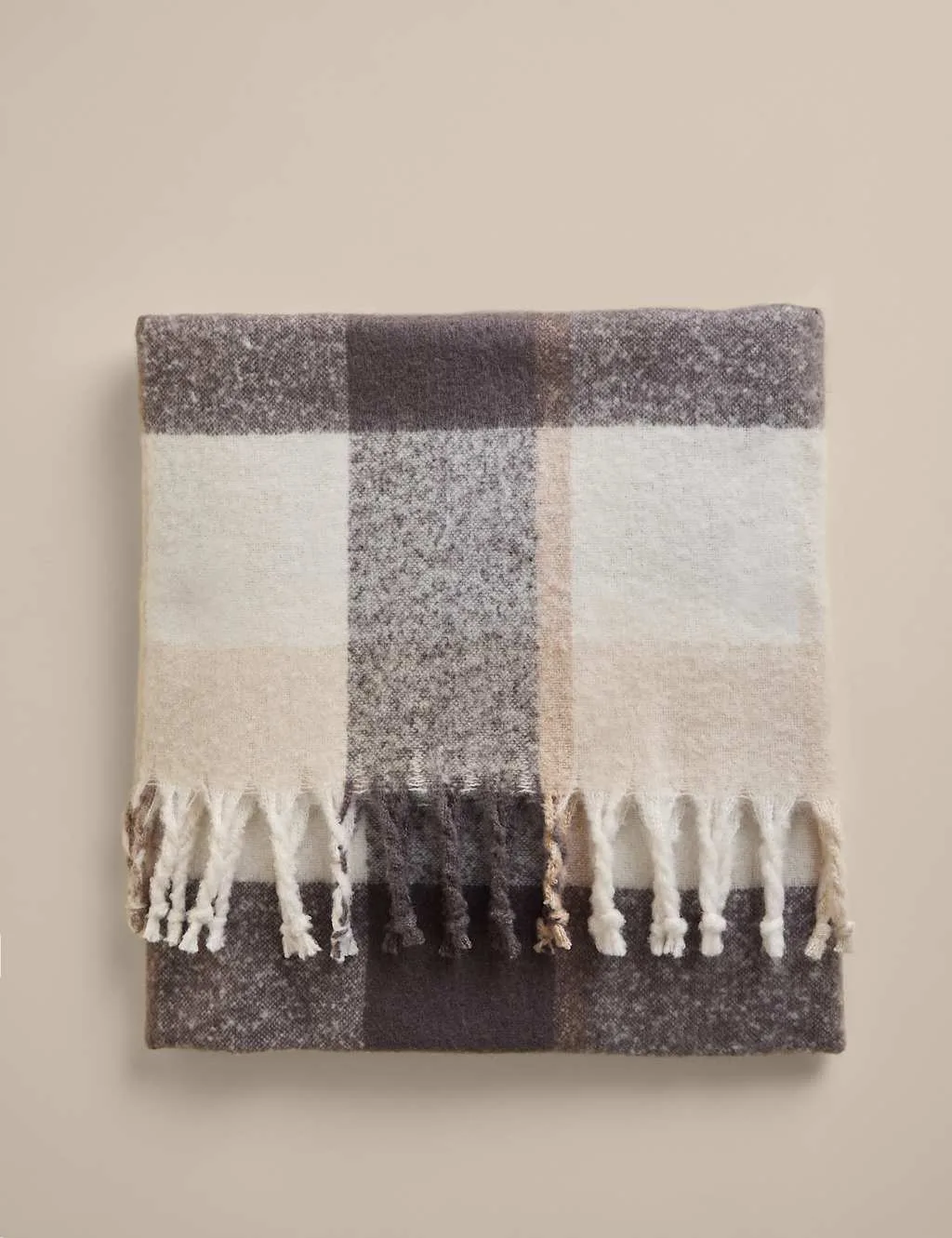 Faux Mohair Checked Throw Neutral - M&S - FashionsVida