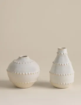 Set of 2 Bobble Bud Ceramic Vases Soft White - M&S - FashionsVida