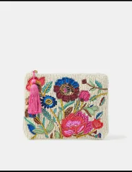 Pure Cotton Floral Beaded Pouch Multi female