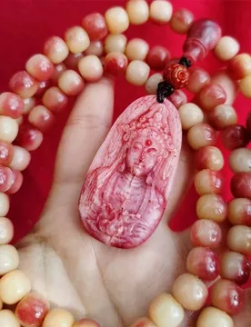 Blood bone bracelet, 9*8mm, 108 beads, with distinct tadpole pattern, paired with a matching three-way Guanyin pendant with a sl - Aliexpress - FashionsVida