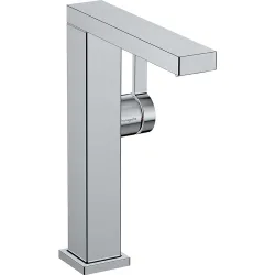 Grifo monomando alto cuadrado para lavabo con caño giratorio, con vaciador y SmartCool Tecturis E Fine 210