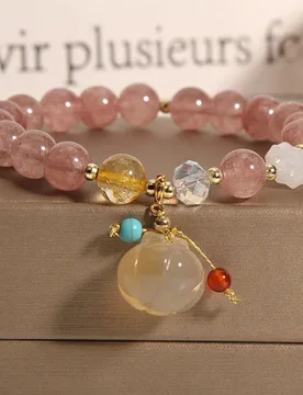 Strawberry Quartz Bracelet for Women with Pumpkin Bead Pendant Delicate Bracelet for Best Friends Gifts - Aliexpress - FashionsVida