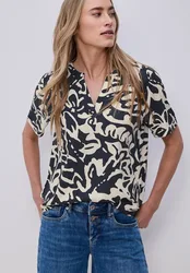 Kurzarm Bluse mit Turn-Up und Print female Blau