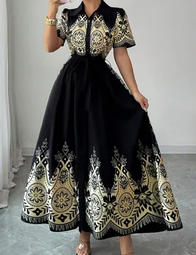 Vestido de mujer con estampado elegante y cuello de solapa S - Shein - FashionsVida