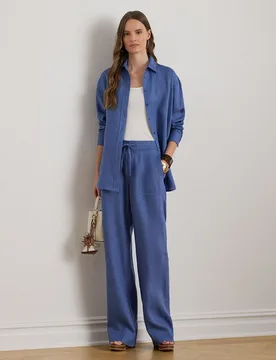 Pantalón de mujer de pernera ancha de lino - Lauren Ralph Lauren - FashionsVida