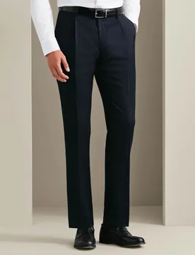 Slim Fit Wool Rich Flannel Trousers Navy male - Charles Tyrwhitt - FashionsVida